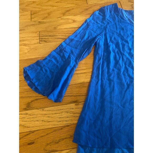 Soft Surroundings Women's Blue lined Long Sleeve Layered scoop neck Blouse sz XL - Picture 2 of 8